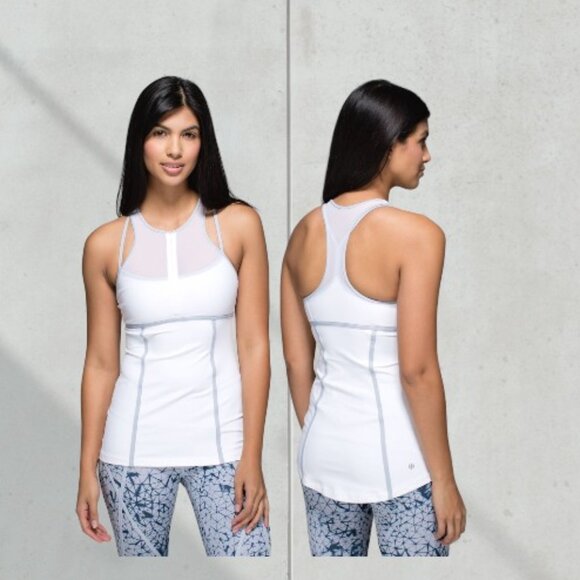 Pretty Lululemon Petal Pace White Tank Top With Mesh Neckline - Picture 4 of 9